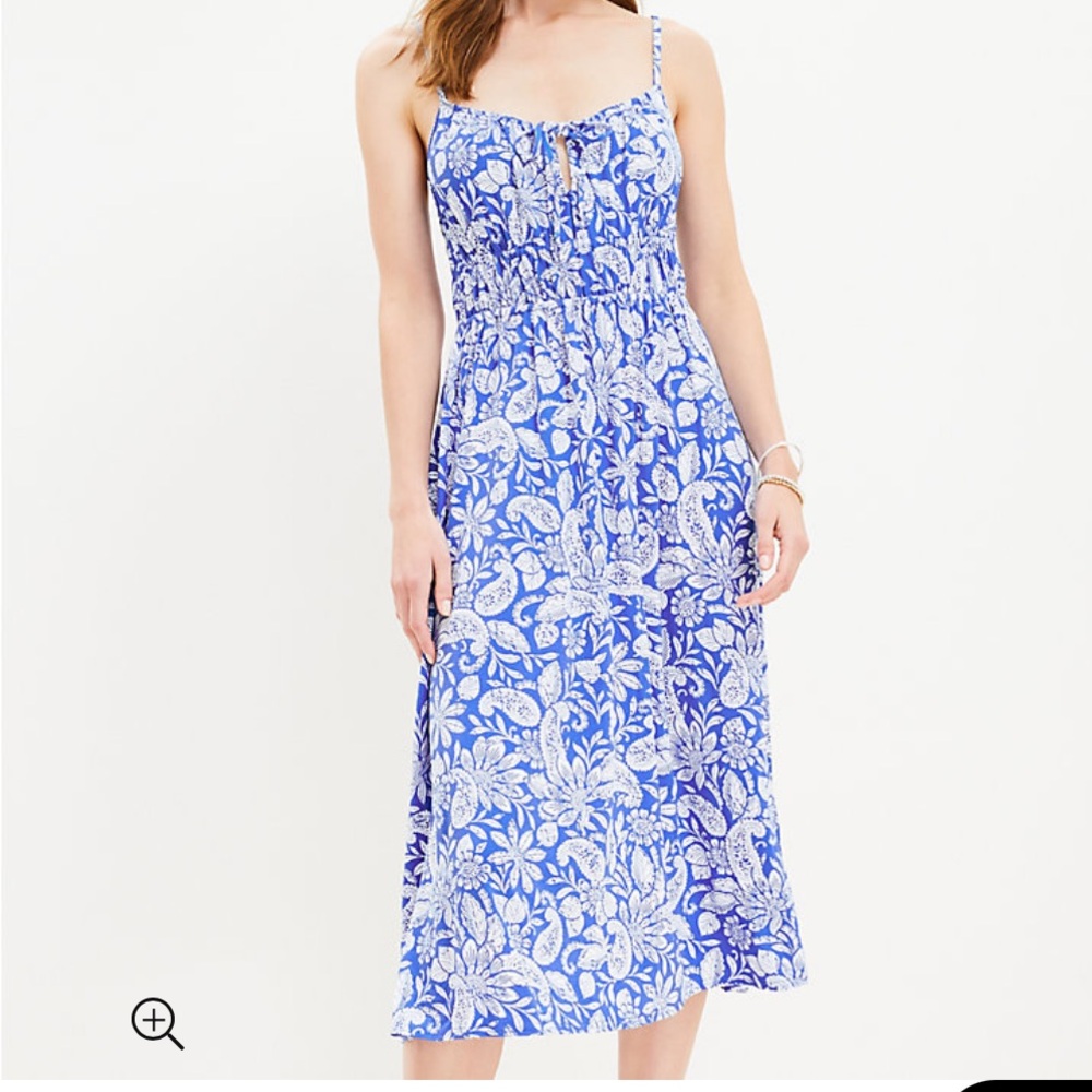 Loft NWT Paisley Tie Neck strappy midi dress size Large